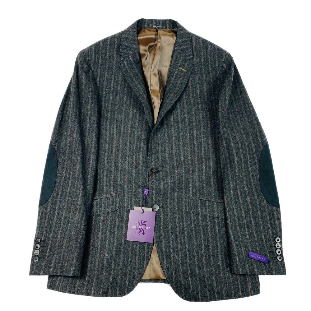 Bartorelli Napoli GIO MATTO Gray Brown Striped Wool Patches Blazer Mens 38R NWT